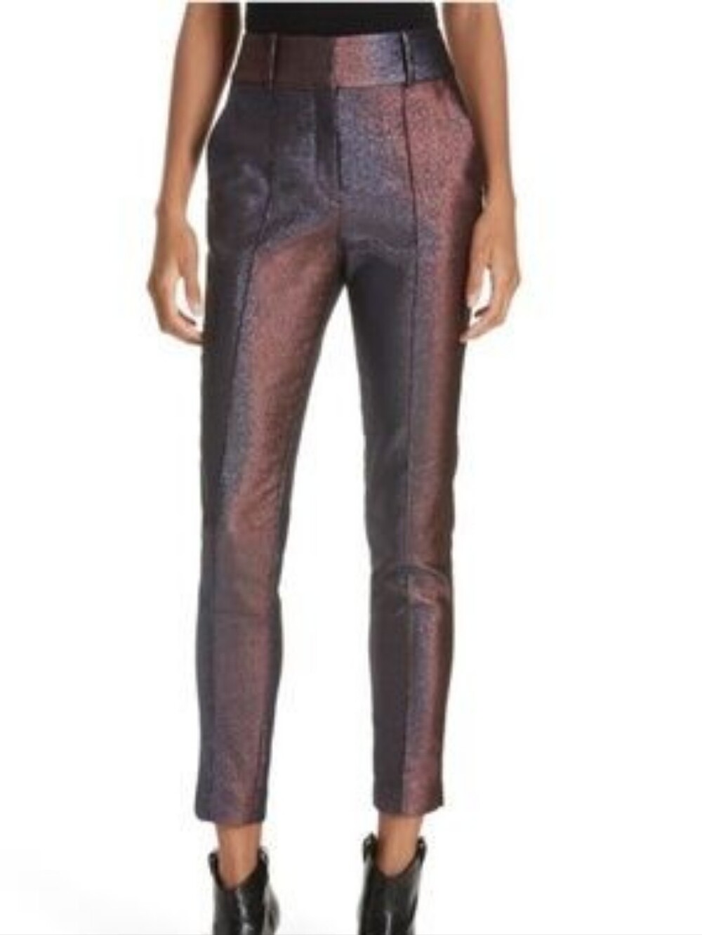 Veronica Beard Lago Skinny Trousers Two-Tone Cropped Straight Pants
